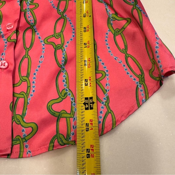 Hawes & Curtis Fitted Shirt Top Women UK 8 US S Button Up Chain link Print Pink - Picture 5 of 9